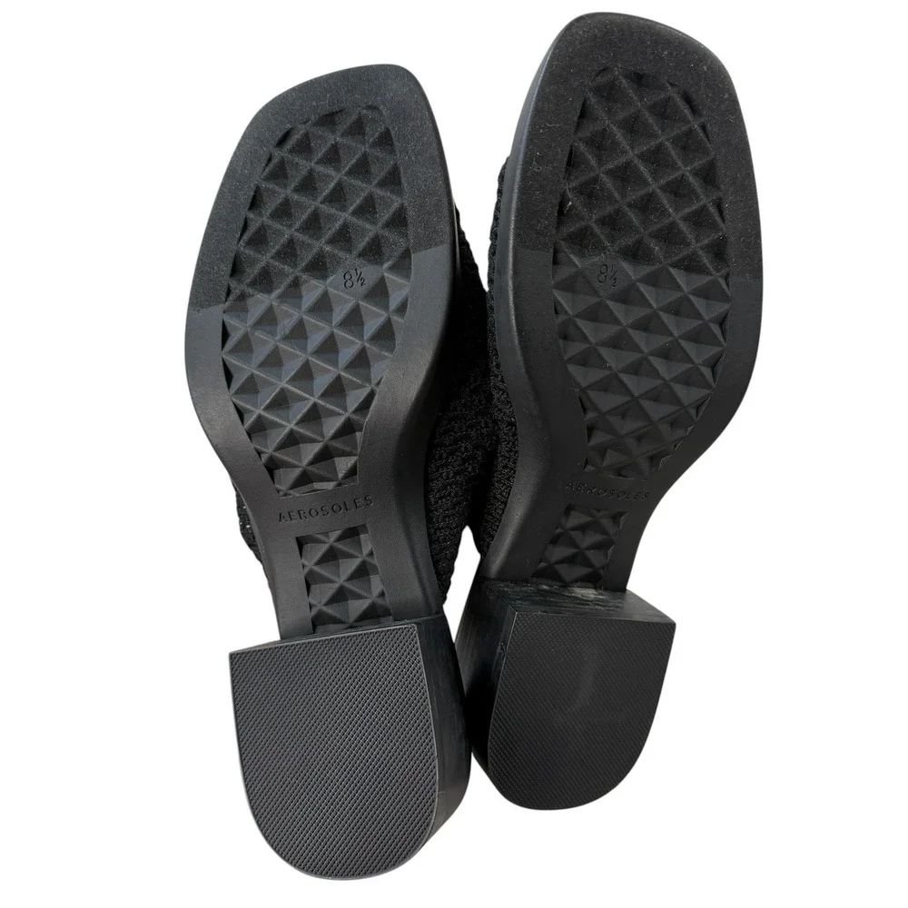 Aerosoles Denise Black Woven Platform Slide Sandals Square Toe Block Heel 8.5